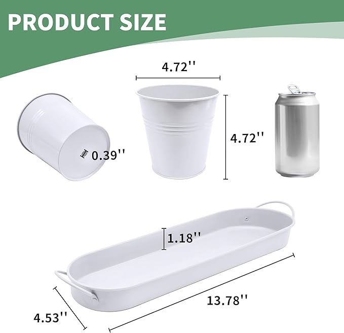 TCBWFY Indoor Herb Garden Planter Set, 3-Pack 4.7 Inch White Metal Plant Pots with Drainage Holes & Removable Tray, Windowsill Planter for Kitchen Countertop, Balcony, Office