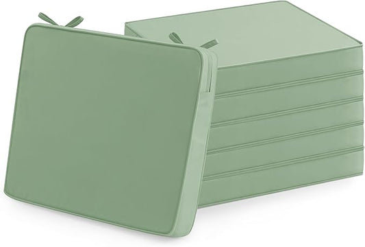 Outdoor Chair Cushions Set of 6: Waterproof & Fade Resistant Seat Cushion for Patio Furniture - 18.5 x 16 x 2 Inch Chair Pads with Ties and Hidden Zipper - Patio Chair Cushion Replacement, Sage Green