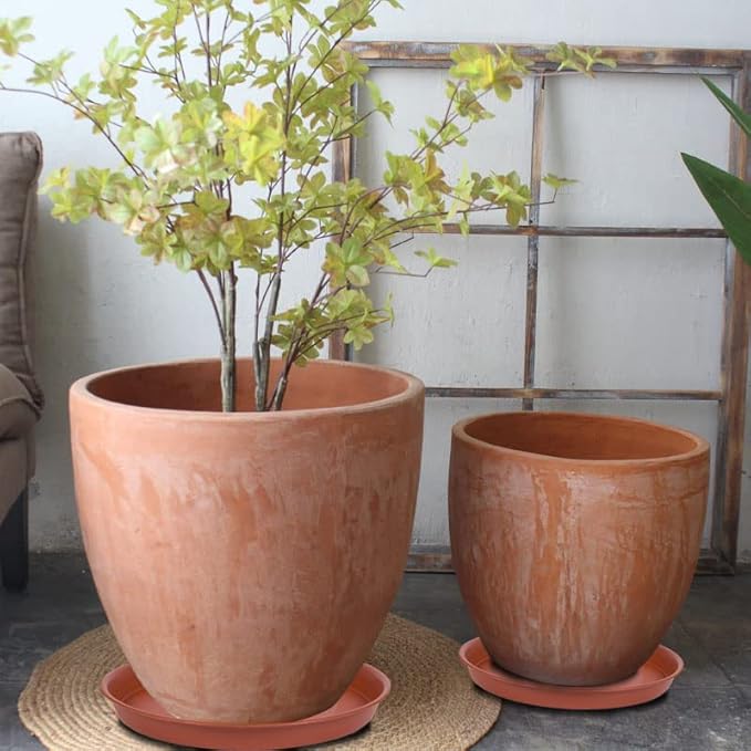 4 Pack of 12 inch Plant Saucer, Heavy Duty Plastic Bird Bath Bowl 12 inch, Plant Tray for Pots, Flower Plant Saucers for Indoors, Plant Trays for Planter 11"/12" (12 inch, Terracotta)