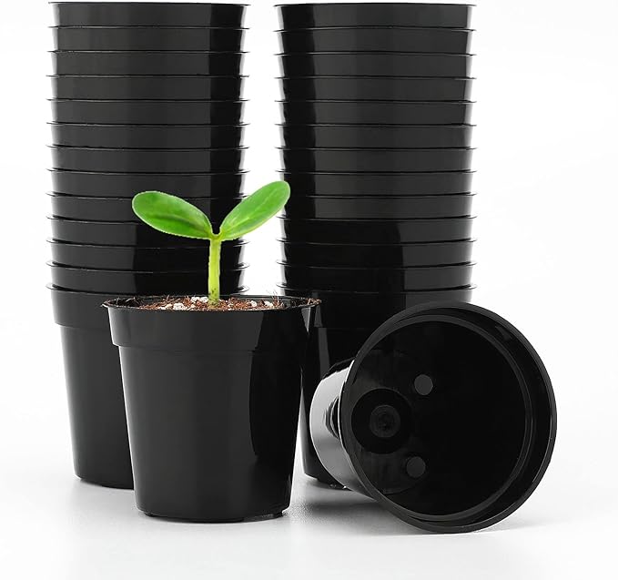 KINGLAKE GARDEN Small Black Plastic Pots,50 Packs 2 Inch Small Plant Pots with Drainage Holes,Mini Nursery Plastic Plant Planters for Succulents,Indoor Outdoor Plant
