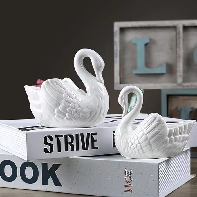 White Swan Succulent Planter, Porcelain, Candle Holder (2 Pack)