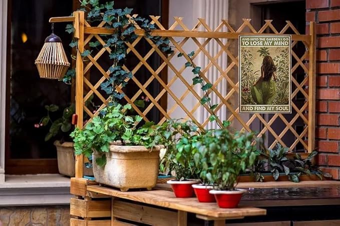 Vintage Metal Tin Sign and into The Garden I Go to Lose My Mind and Find My Soul Retro Tin Signs Hippie Girl Garden Poster Sign for Home Coffee Wall Decor Gift for Gardener Lovers Women 8x12 inch