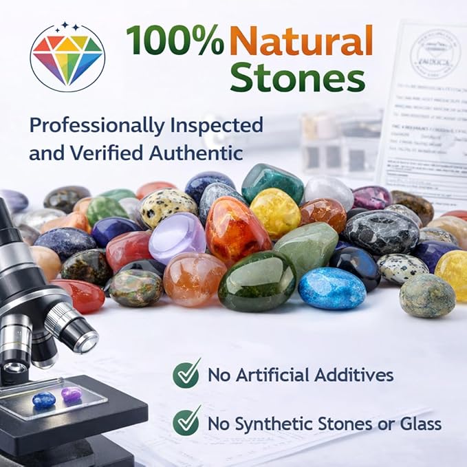 Polished Colorful Crystal Stone Set – 24 Types, 0.8" Large Tumbled Gemstones, Bulk Decorative Pretty Rocks Collection for Meditation, Reiki, Healing, Mancala Stones and Crafts