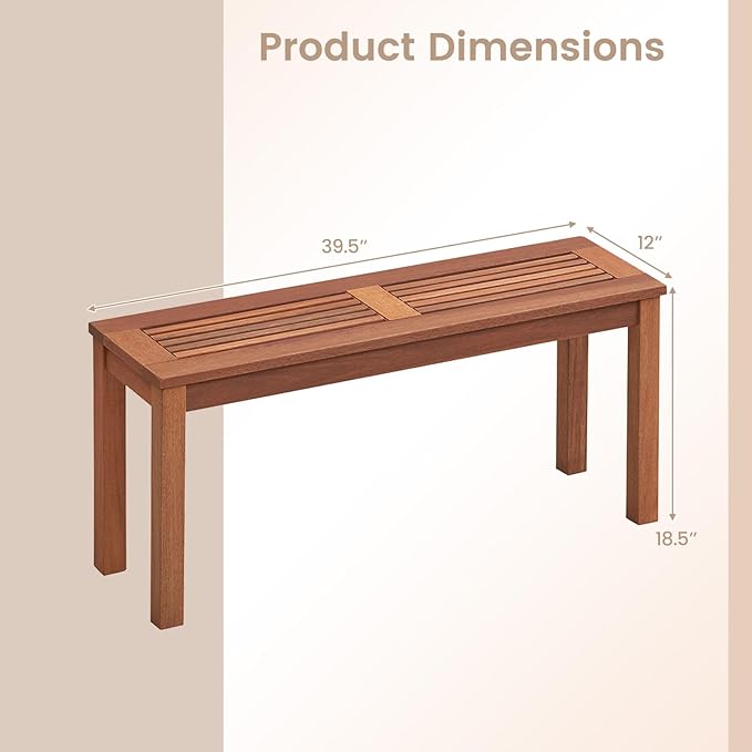 COSTWAY Outdoor Bench, 39.5” Backless Solid Wood Narrow Bench for Outside, Patio, Park, Garden & Front Porch (2)