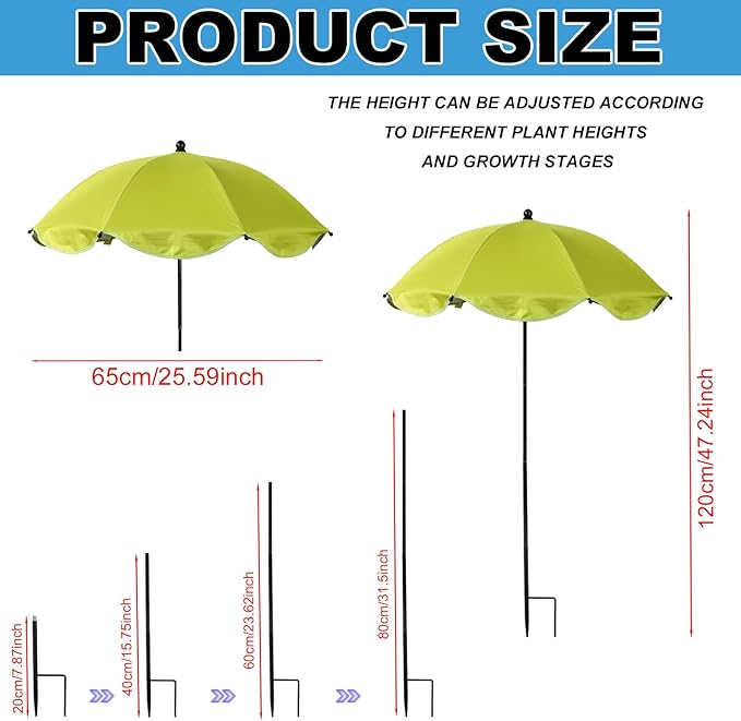 Adjustable Plant Umbrella, Large Garden Parasol with Iron Poles & Iron H-Shaped Pile Garden Shade Umbrella Cover for Potted Outdoor Plants Flowers Vegetables (Green)