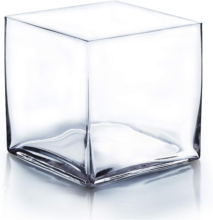 WGV Cube Glass Vase, Candle Holder, 8"x8"x8", Clear Elegant Floral Accent Container Planter Terrarium Storage for Wedding Party Ceremony Event Office Home Decor, 1 Piece