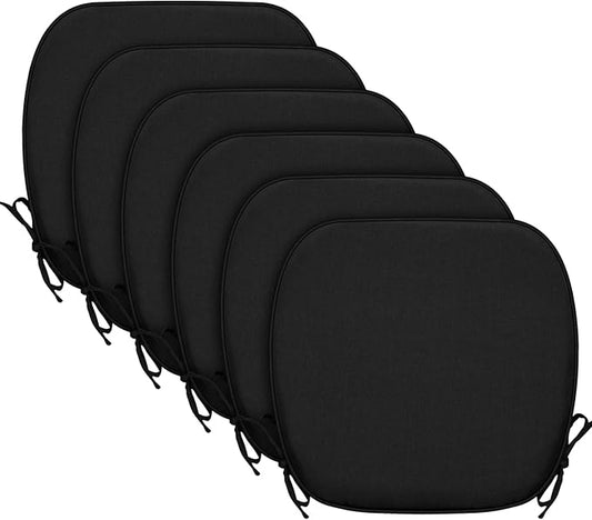 SleepMan Outdoor 17"x16" Chair Cushions with Ties Set of 6, Water Resistant All Weather U-Shape Seat Pads for Patio Garden Furniture Indoor Fade Resistant Patio Cushions (Black)