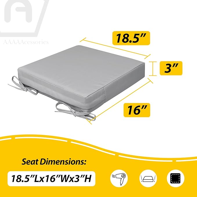 AAAAAcessories Outdoor Seat Cushions for Chairs, Waterproof, Fade-Resistant, 18.5" x 16" x 3", Patio Furniture Replacement Cushions, Set of 2, Gray