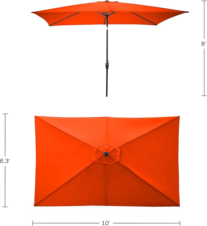 Rectangular Patio Umbrella - 10ft Easy Crank Sun Shade with Push Button Tilt for Outdoor Furniture, Deck, Yard, or Pool by Pure Garden