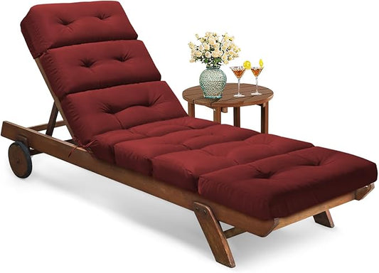 All Weather Chaise Lounge Cushions Outdoor Lounge Chair Cushion, Waterproof Memory Foam Chaise Lounger Chair Cushion Replacement for Outdoor Patio Furniture with Non-Slip Back and Ties, Red
