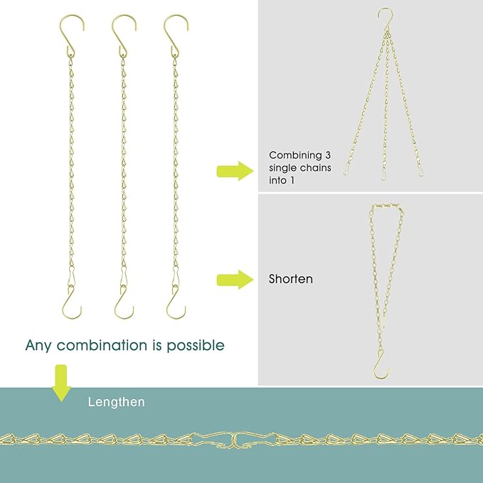 Chain for Hanging Plants, 24 Inch Gold Plant Chains for Hanging Planter Baskets Kits with Hooks for Bird Feeder Wind Chime, Chains Perfect for Indoor Outdoor Decor (10 PCS)