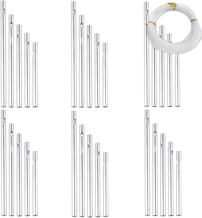 Wind Chime Tubes 30Pcs Wind Chime Kit for DIY Home Garden Outdoor Hanging Decorations 5 Different Length (Wind Chime+ String)