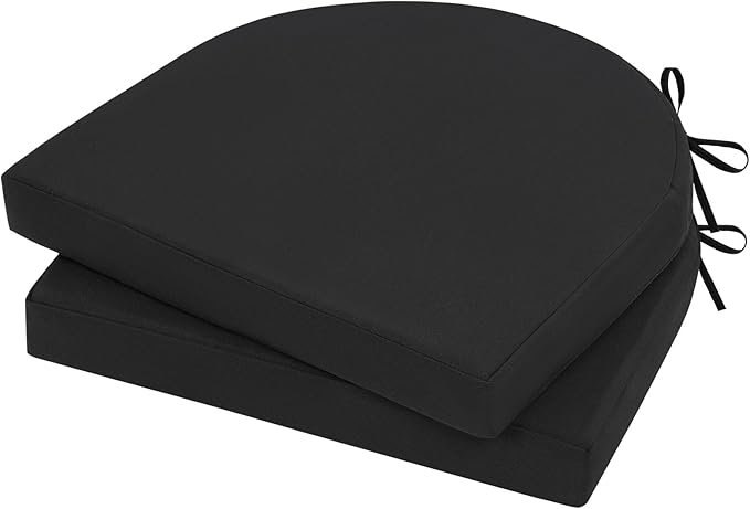 Topotdor Outdoor Chair Cushions Set of 2, 19"x19"x3" Waterproof Patio Chair Cushions for Outdoor Furniture, Round Corner Outdoor Seat Cushions Color Fastness Chair Pads with Ties, Black