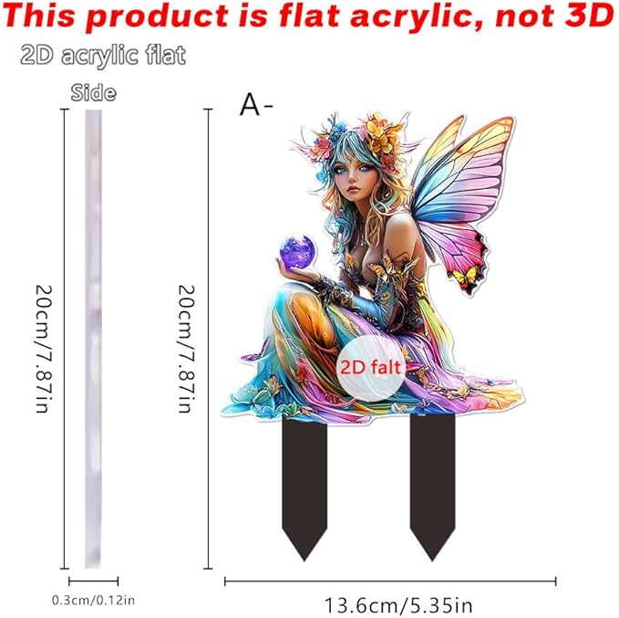 Garden Decor, Acrylic 2D Stake, Pot Plants Garden Yard Lawn Outdoor Fairy Statue Ornaments, Fairy Garden Accessories Decoration (Style A)