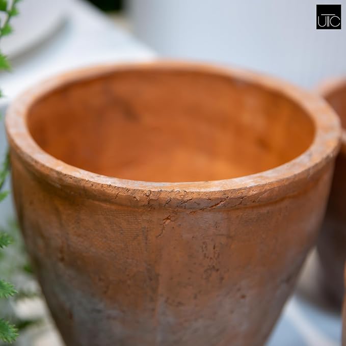 Urban Trends Ceramic Short Wide Round Flower Pot Set of Three Washed Finish Vermilion..7.75"x7.75"x7.00"H; 6.50"x6.50"x6.00"H; 5.50"x5.50"x5.00"H