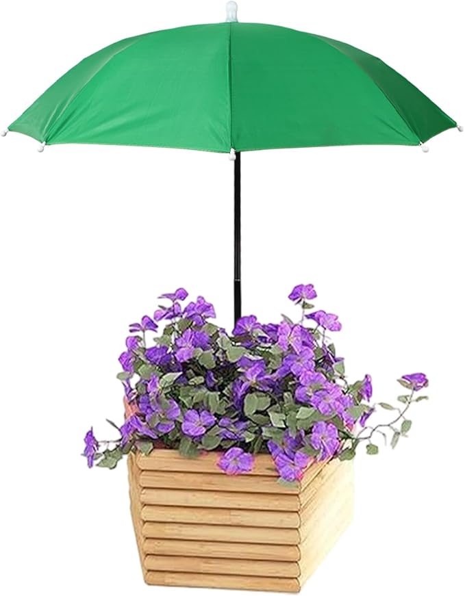 Adjustable Plant Shade Umbrella, Waterproof Garden Parasol with Iron Poles & H-Shaped Stake Outdoor Sun Cover for Potted Plants Vegetables Flowers (Green)