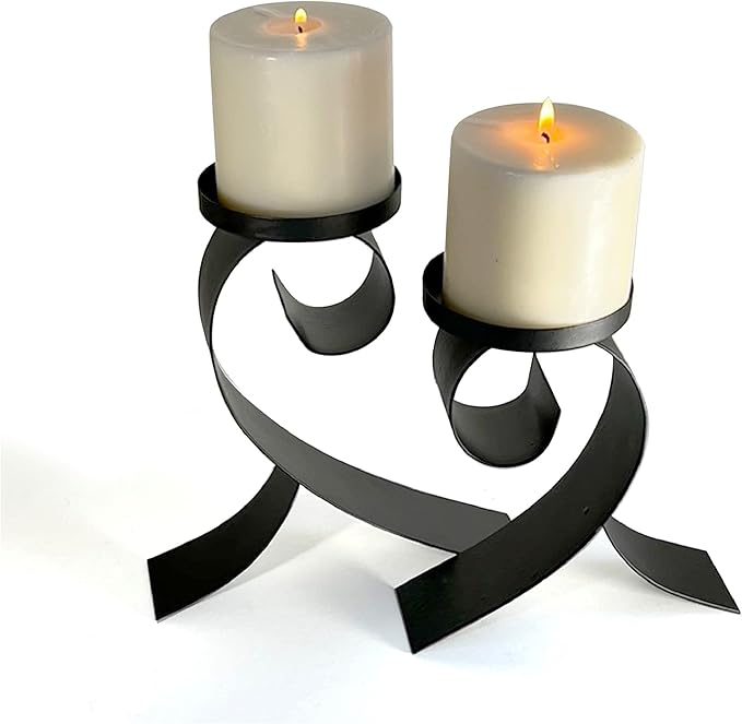 Lily’s Home Contemporary Scrollwork Pillar Candle Holders, Steel, Black Iron Candle Stands, Set of Two. Candles NOT Included