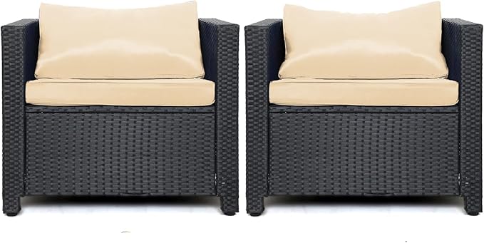 Outdoor Patio Chair Set of 2,Wicker Patio Chairs Set,Outdoor Rattan Chairs,Patio Furniture,Balcony Chairs, Wicker Furniture for Gardens, Backyards, Balconies,Poolside(Beige)