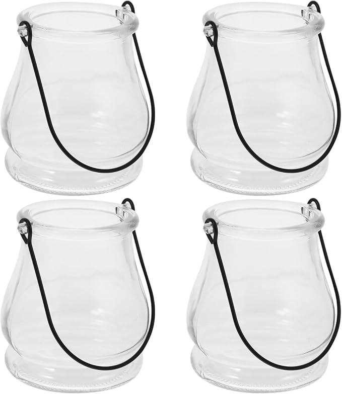 STOBAZA Glass Candlestick Lamp Stand with Handle Hanging Tea Light Candle Holder and Hydroponic Planter for Home Decor Indoor Outdoor Use Party and Wedding 3.86X3.35X3.35 Inches