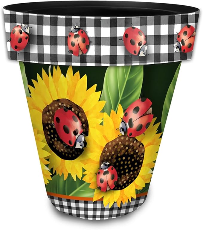 Briarwood Lane Summer Planter 14" x 15" x 15" Ladybugs and Sunflowers Large for Summer Planter