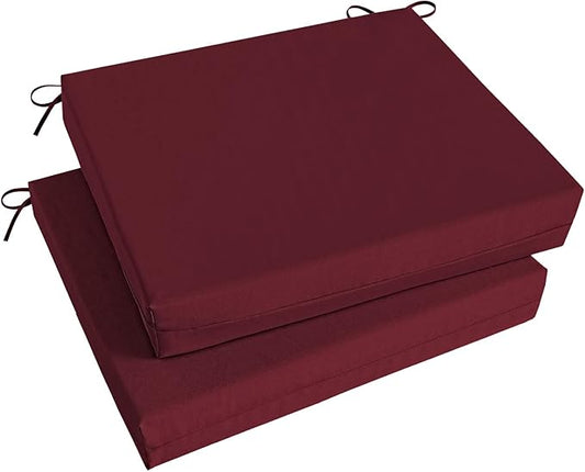 Basic Beyond Outdoor Chair Cushions Set of 2, Square Corner Outdoor Cushions for Patio Furniture, Water Resistant Patio Chair Cushions with 2 Ties, 18.5x16x3, Burgundy