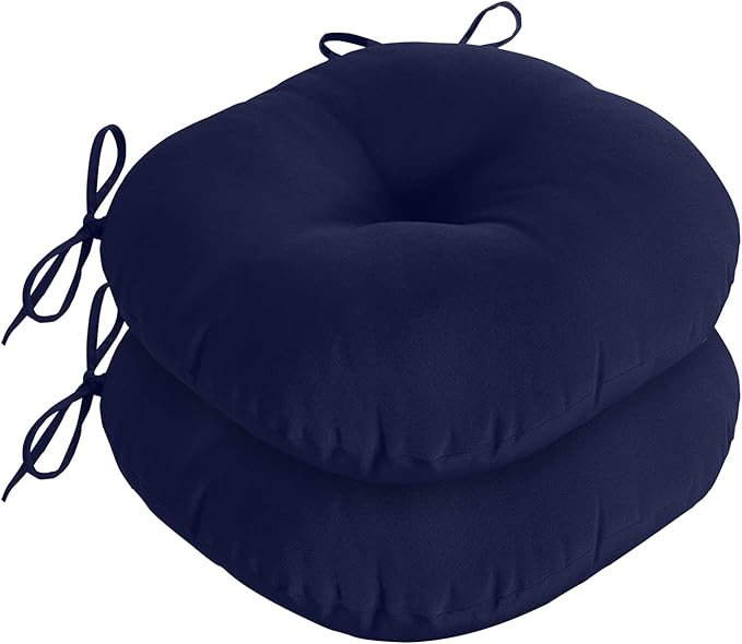 downluxe Bistro Chair Cushions for Patio Furniture, Water-Resistant Round Outdoor Chair Cushions Set of 2 with Non-Slip Ties, 15" x 15", Navy