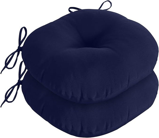 downluxe Bistro Chair Cushions for Patio Furniture, Water-Resistant Round Outdoor Chair Cushions Set of 2 with Non-Slip Ties, 15" x 15", Navy