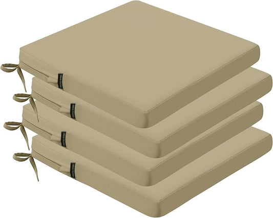 idee-home Outdoor Chair Cushions Set of 4, 17" x 16" Outdoor Seat Cushion Waterproof Patio Furniture with Ties, Dining Chair Pads