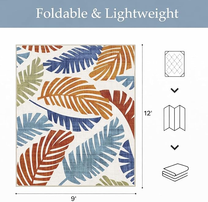 GENIMO Outdoor & Indoor Area Rug 9'x12', Waterproof, Non-Shedding, Easy Cleaning, Leaf Mat for Patio, Living Room, Balcony, Dining Room, RV, Deck, Bedroom, Camping, Outside Carpet, Rust Navy