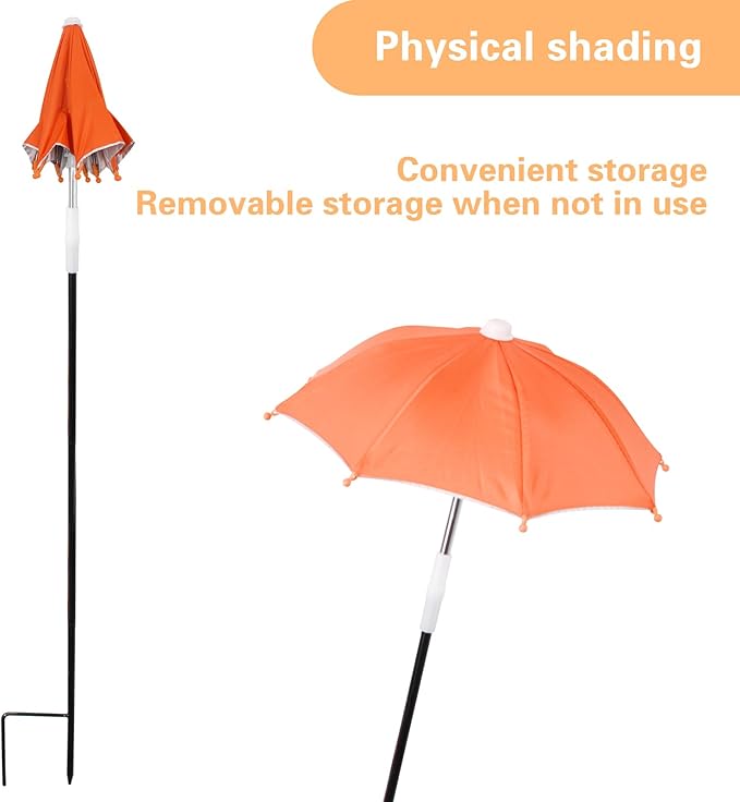 2 PCS Plant Umbrellas, 10.6 Inch Diameter Small Mini Adjustable Height (23.2-31.1 Inch) Shade Umbrella for Outdoor Potted Plants Garden Bed Flower Pot Decor (Green and Orange)