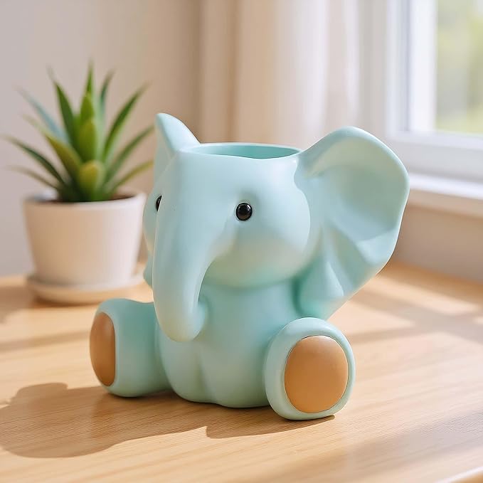 Small Plant Container | Unique Resin Flower Pot Sculpture | Succulent Flower Pot | White Elephant Gifts for Women | Perfect Plant & Elephant Gifts | Indoor & Outdoor Use (Blue)