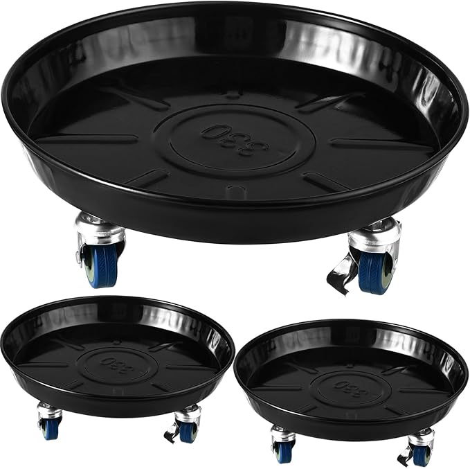 3 Packs Metal Plant Caddy with Wheels 13" Rolling Plant Stand Heavy Duty Plant Dolly with Casters for Indoor and Outdoor Large Planter Casters Potted Plant Mover,Black
