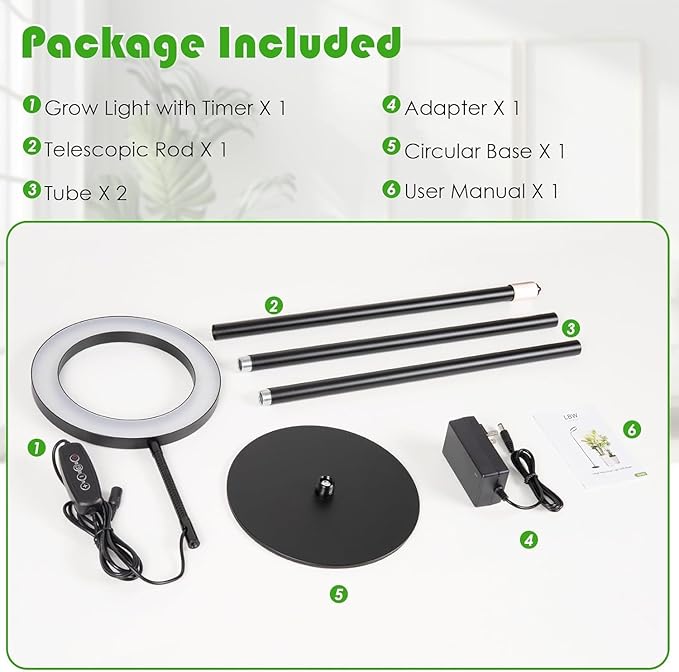 LBW Grow Lights for Indoor Plants with Stand Full Spectrum, Floor Plant Lights for Indoor Growing, 108 LEDs Standing Plant Lamp, 4/8/12H Auto Timer, 6 Brightness,68inchs Height Adjustable,7.8 Diameter