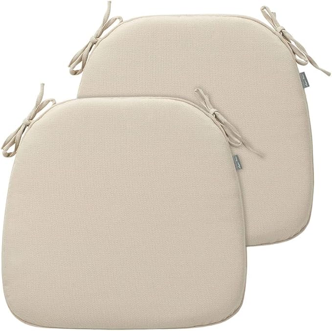 Magpie Fabrics Outdoor/Indoor 17"x16"x2" Chair Cushions with Ties Set of 2, Waterproof All Weather U-Shape Seat Pads Decoration for Patio Garden Furniture Home Office (Olefin Beige)