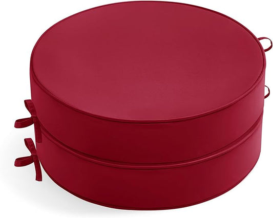 Outdoor Bistro Chair Cushions Set of 2, 15" D x 3" H Round Chair Cushions Waterproof and Fade Resistant Chair Cushion Pads with Non-Slip Ties and Removable Covers for Garden, Burgundy