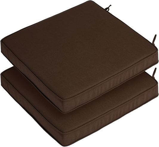 Outdoor Chair Cushions 18x18 Inch,Set of 2,Water Resistant Chair Pads with Ties,Square Seat Cushion 18"x18"x2.5",Patio Chair Cushion for Garden,Backyard Furniture(Chocolate Brown)