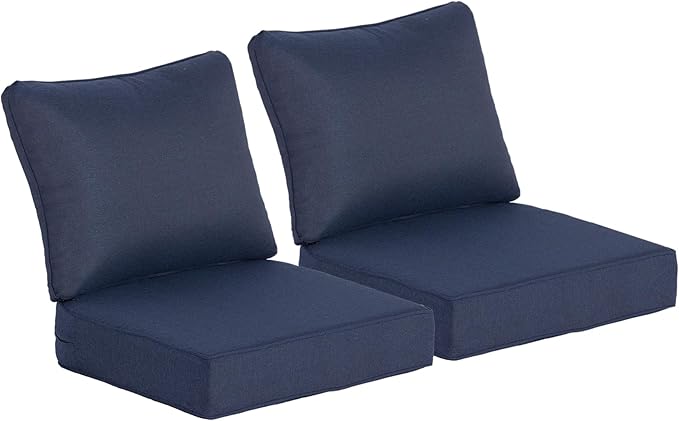 24x24 Inch Outdoor Deep Seat Cushions Set of 2,Thick High-Density Foam, Water-Resistant, Piped Edges & YKK Hidden Zipper for Patio Furniture,Midnight