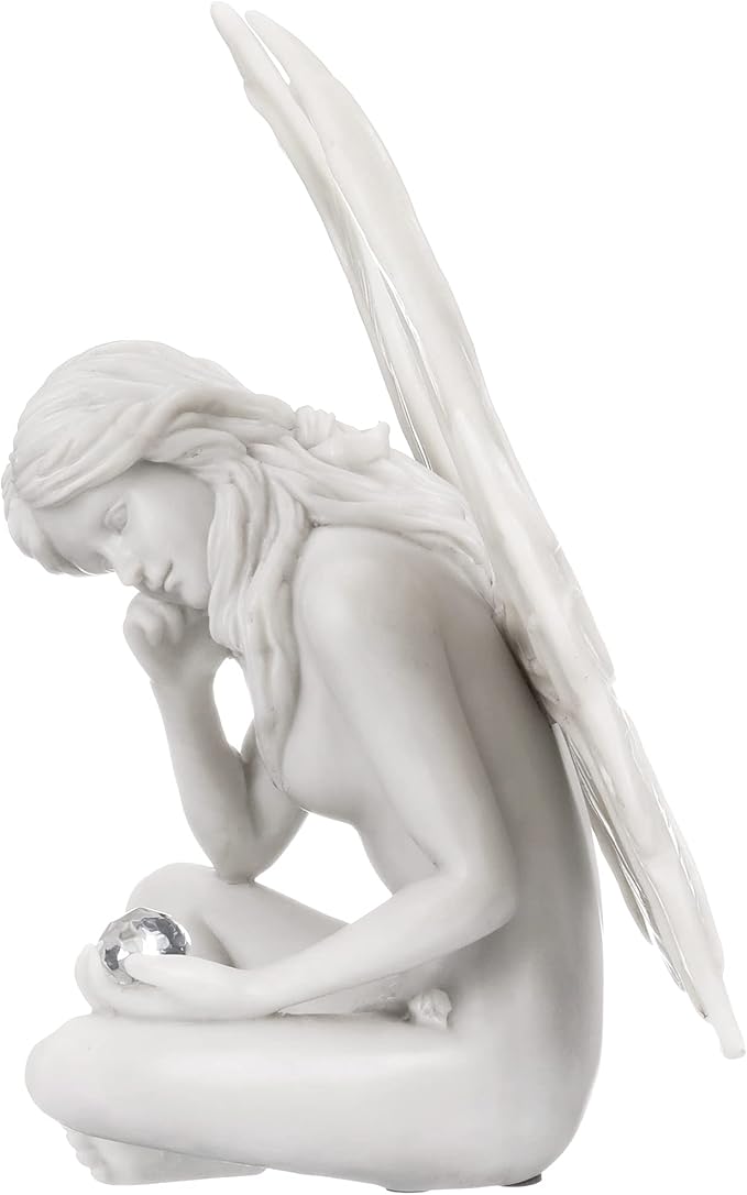 Design Toscano Gazing Secret Garden Fairy Woman Statue Figurine, 7 inches wide, 10 inches tall, Cast Stone Resin, Antique Stone Finish