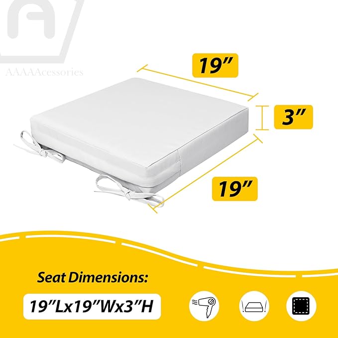 AAAAAcessories Outdoor Seat Cushions for Chairs, Waterproof, Fade-Resistant, 19" x 19" x 3", Patio Furniture Replacement Cushions, Set of 2, Creamy White