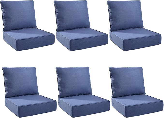 Outdoor Cushion Set for Furniture Patio Furniture, UV Resistant, Water Resistant - 6 Inch Thick Foam Garden Cushions– 24x24 Inch Patio Seat Covers for Chair/Sofa/Couch | Blue | 6-Pack |