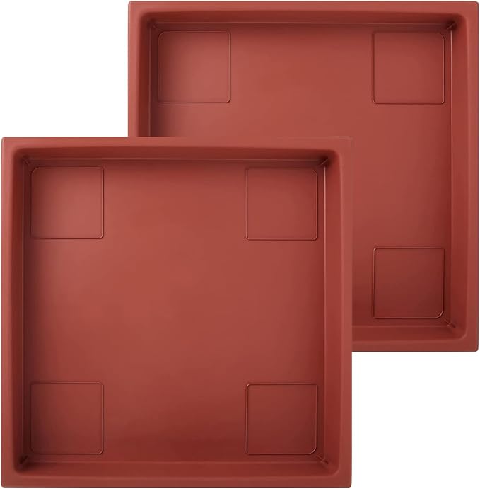 The HC Companies 11 Inch Accent Square Plant Saucer, Lightweight UV-Resistant Plastic Outdoor & Indoor Flower Pot Tray, 2-Pack Plant Pot Trays for Garden & Home Decor, Clay