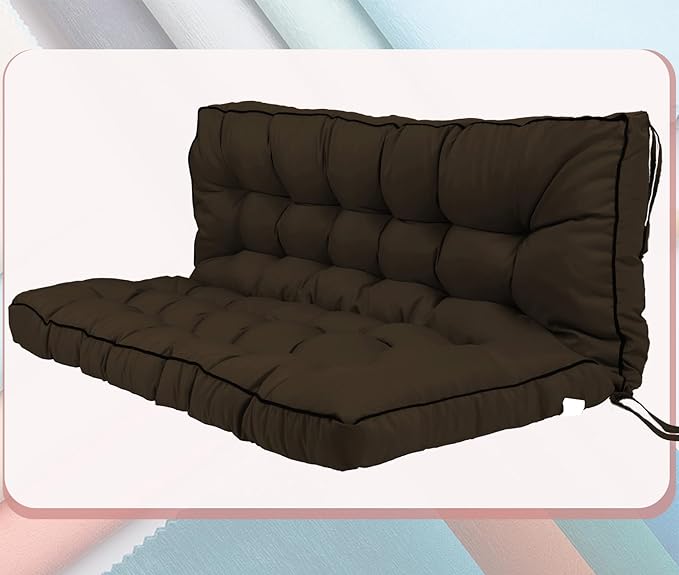 2-3 Seat Swing Replacement Cushion, Outdoor Bench Cushions with Backrest Thicken 4", Patio Furniture Garden Porch Loveseat Glider Pad Anti-Fading Waterproof (Brown, 40x70in-thicken)