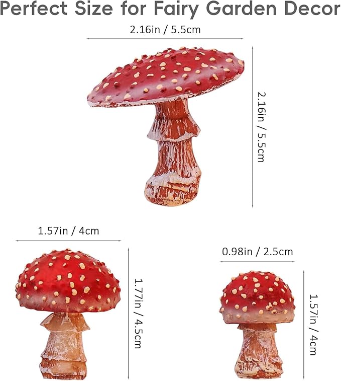 3 Pcs Garden Mushroom Decor Glow in The Dark Mushroom Decor, Fairy Garden Accessories Status Perfect for Fairy Gardens, Terrariums & Planters