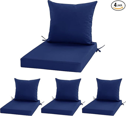 Outdoor Cushions for Patio Furniture, Waterproof Outdoor Chair Cushion w/ Fade-Resistant, Removable & Machine-Washable Cover, 22x22 Inch, Deep Seat Sofa/Couch Pad Replacement – Set of 4, Navy Blue