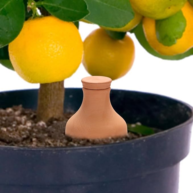 JUXYES 3 Pack Terracotta Self Watering Planter Insert, 25.3oz Plant Watering Globes with Lid, Terra Cotta Plant Waterer Spikes, Vacation Self Watering Devices for Indoor and Outdoor Potted Plant
