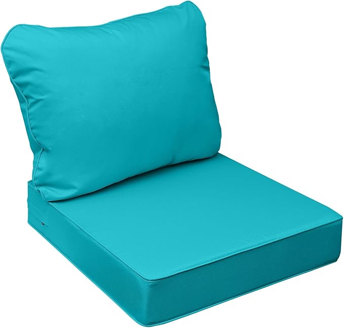 AAAAAcessories Outdoor Seat Cushions for Chairs, Fade-Resistant, Waterproof Patio Furniture Replacement Cushions, 20" x 18" x 3" + 20" x 17", Turquoise Blue