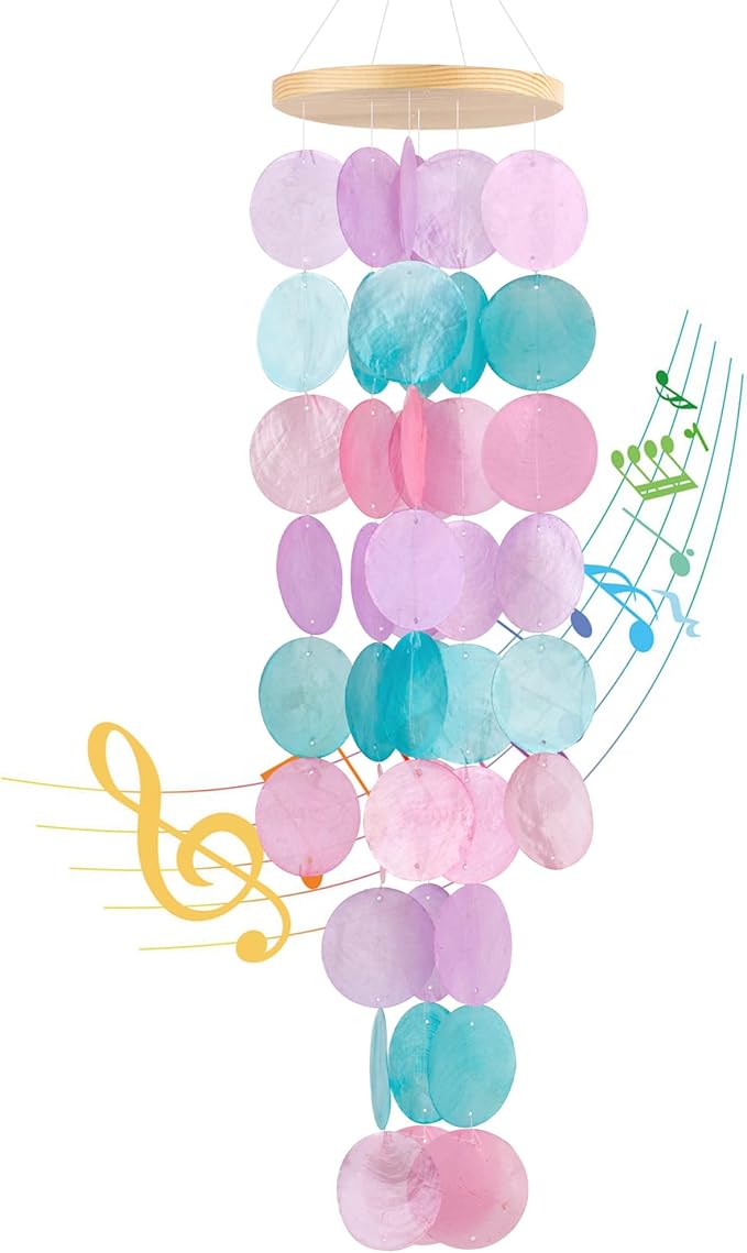 Wind Chimes for Outside - Handcrafted Purple Pink Capiz Shells Windchime Coastal Style Decor for Indoor/Outdoors, Garden Decor, Great Gift for Women, Wind Chimes Lovers and More
