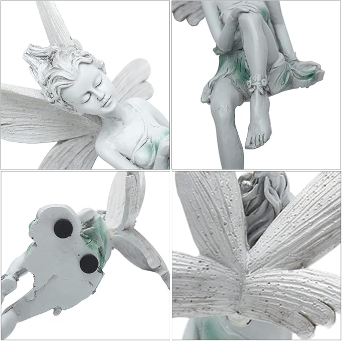 Sitting Fairy Garden Statue,Angel Yard Statues Outdoor Resin Crafts Flower Decor Park Lawn Decoration Home Patio Garden(Color:White)