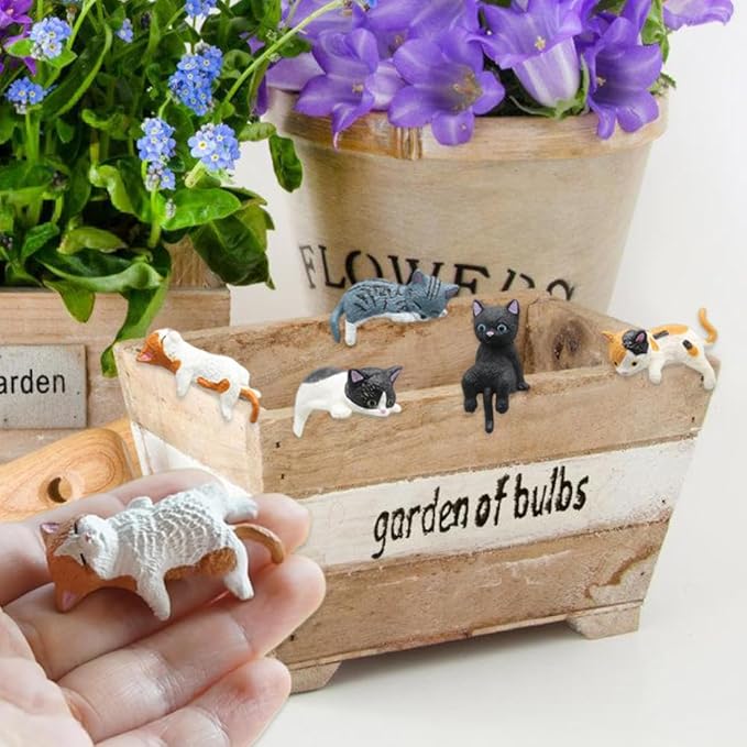 Miniature Cute Cat Figurines,Mini Cat Fairy Garden Bonsai Decorations,Funny Micro Landscape Ornaments for Outdoor Garden Lawn Pot Car Dash Decor,5 Pieces