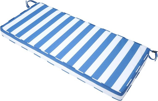 Outdoor Bench Cushion 42x18x3 Inch with Ties, Thick Waterproof Porch Swing Cushions for Patio Furniture Chair Pad, Seat Sofa Garden Replacement Cushion Sponge Filling (Blue&white Stripes, 42x18)